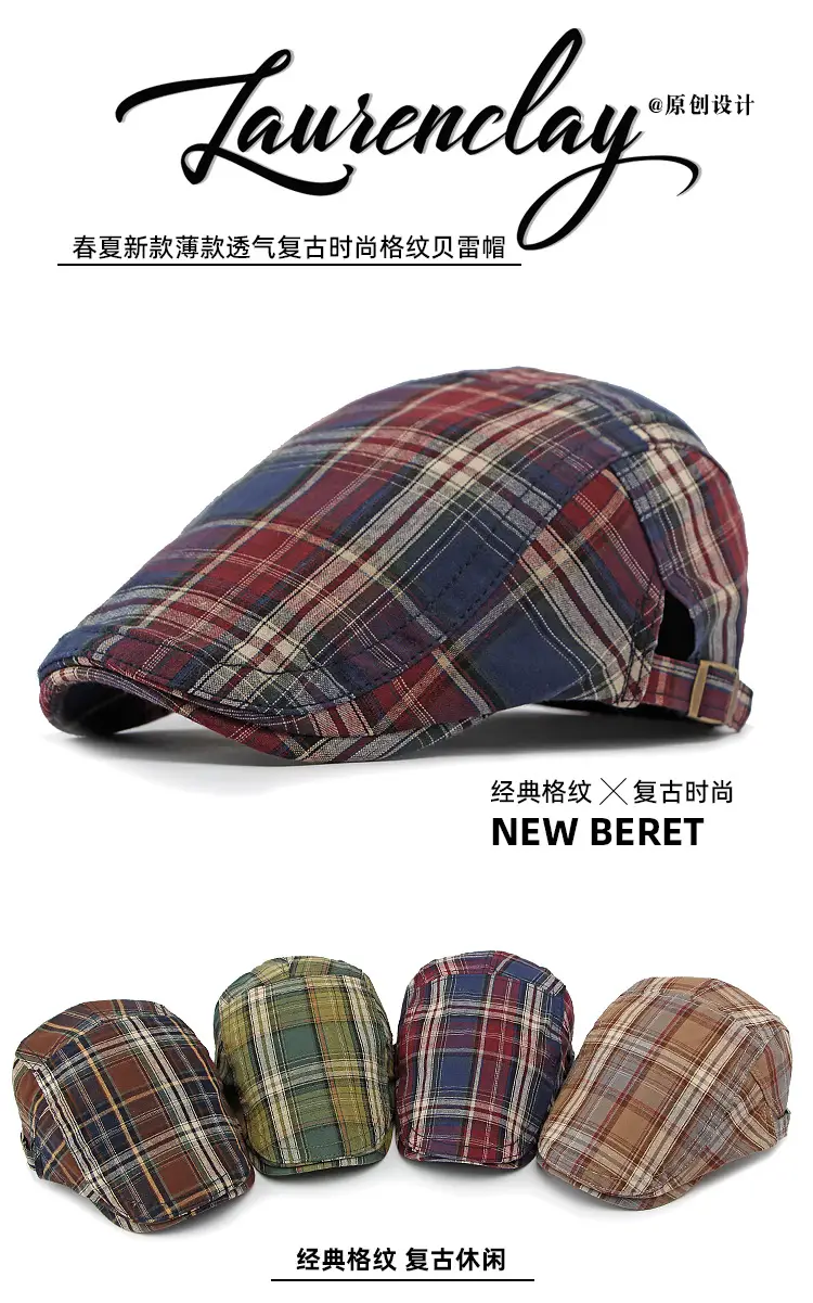 Women Plaid Duckbill Cap Spring Summer Thin Breathable — feature 16