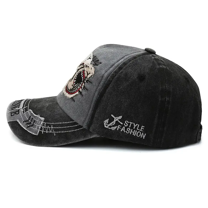 American Retro Duckbill Cap Women Vintage Washed Large Head Circumference Shark Denim
