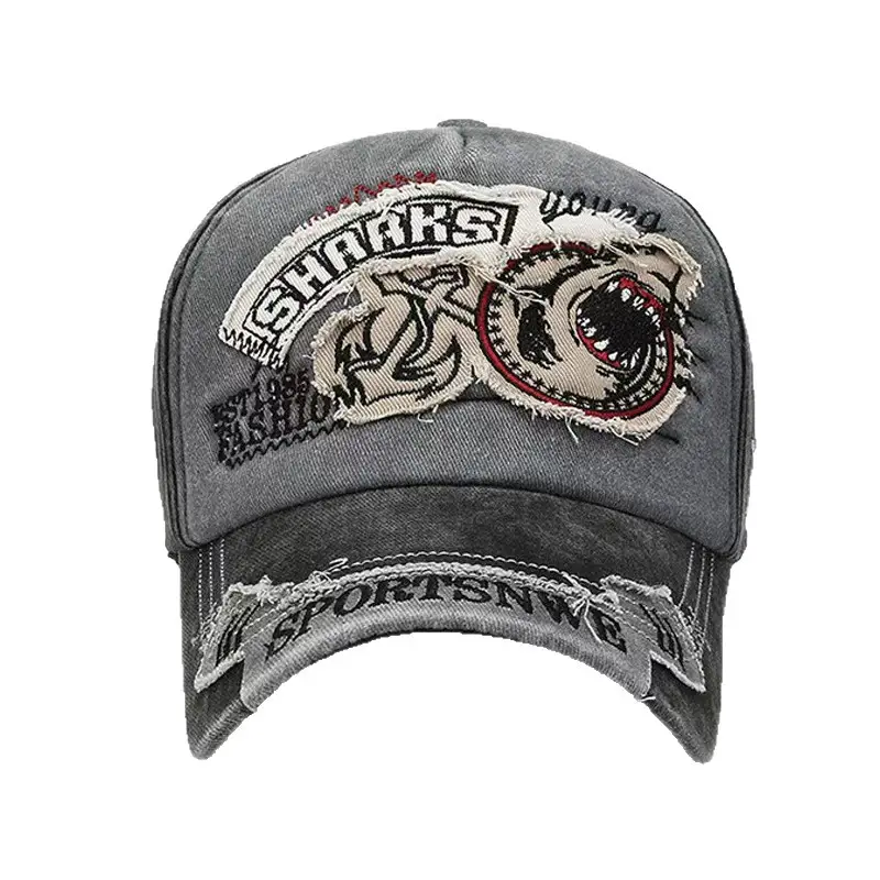 American Retro Duckbill Cap Women Vintage Washed Large Head Circumference Shark Denim