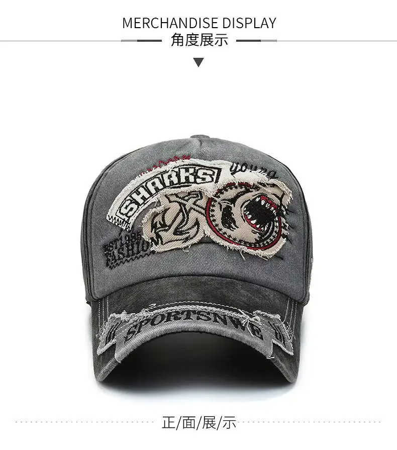 American Retro Duckbill Cap Women Vintage Washed Large Head Circumference Shark Denim — feature 3