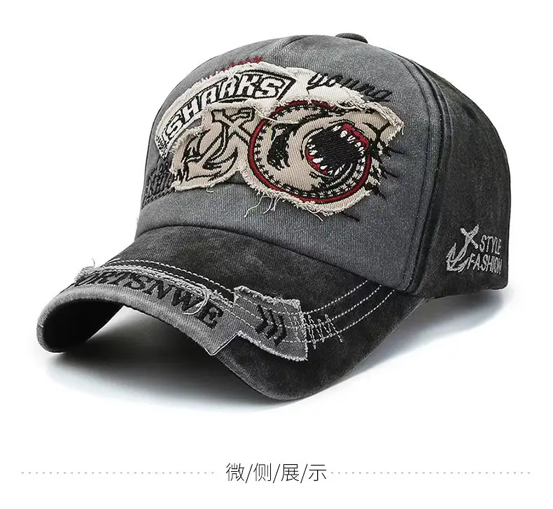 American Retro Duckbill Cap Women Vintage Washed Large Head Circumference Shark Denim — feature 4