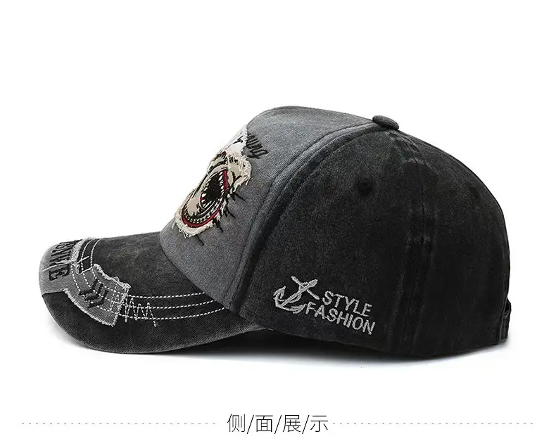 American Retro Duckbill Cap Women Vintage Washed Large Head Circumference Shark Denim — feature 5