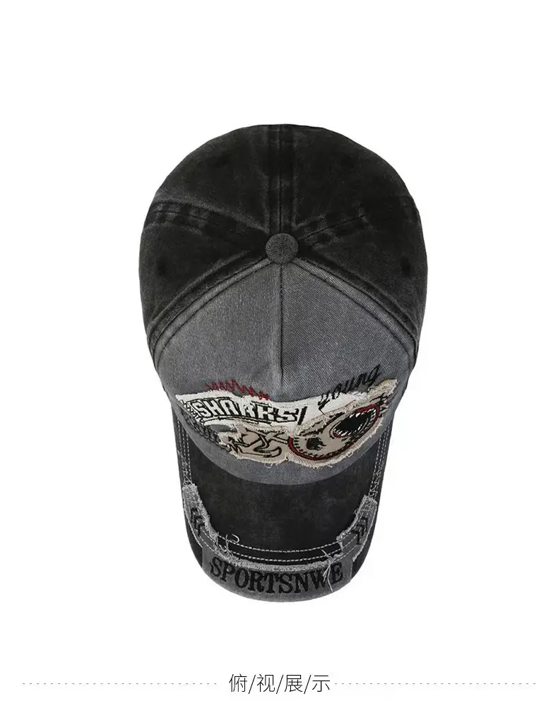 American Retro Duckbill Cap Women Vintage Washed Large Head Circumference Shark Denim — feature 7