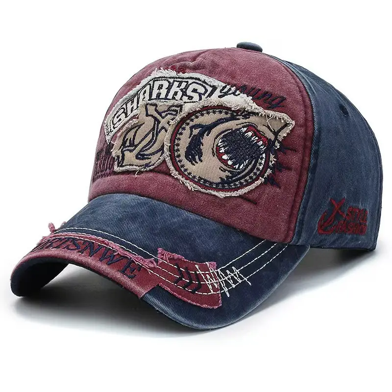 American Retro Duckbill Cap Women Vintage Washed Large Head Circumference Shark Denim