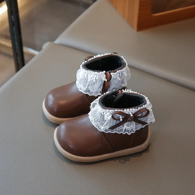 Baby Girl Winter Velvet Boots White Lace