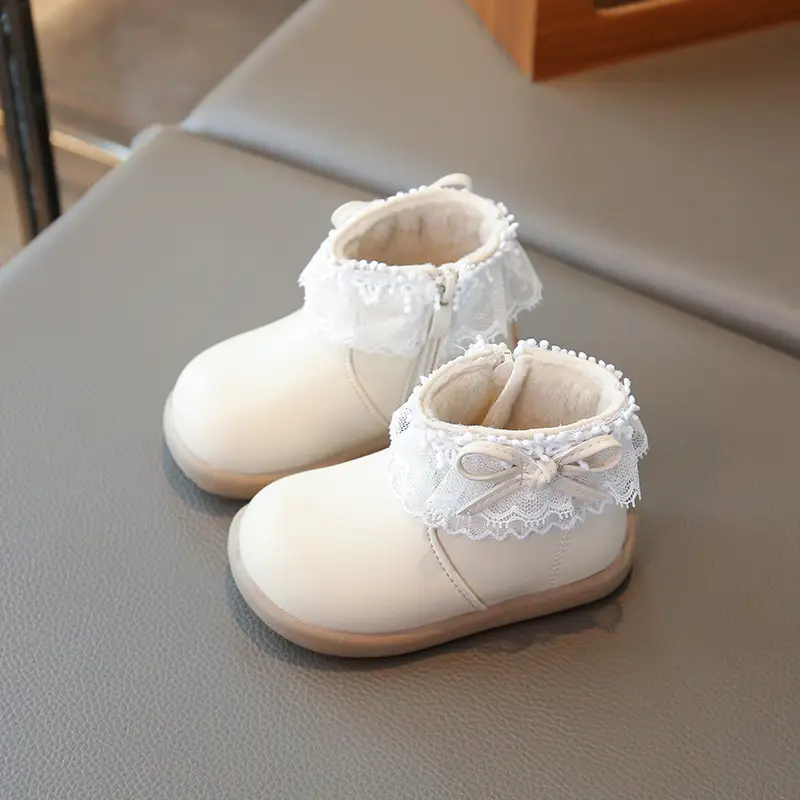 Baby Girl Winter Velvet Boots White Lace