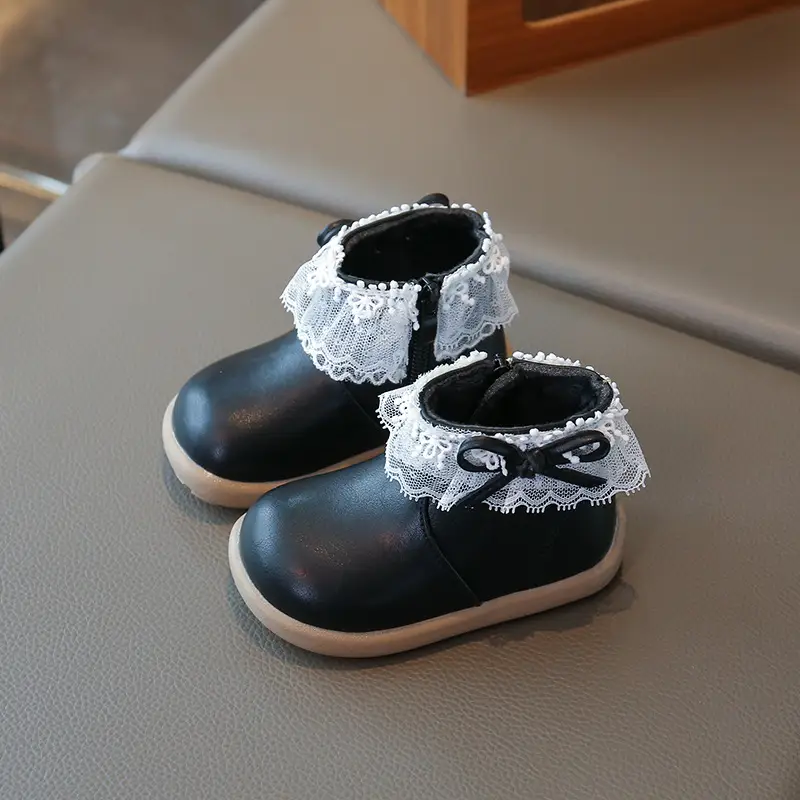 Baby Girl Winter Velvet Boots White Lace