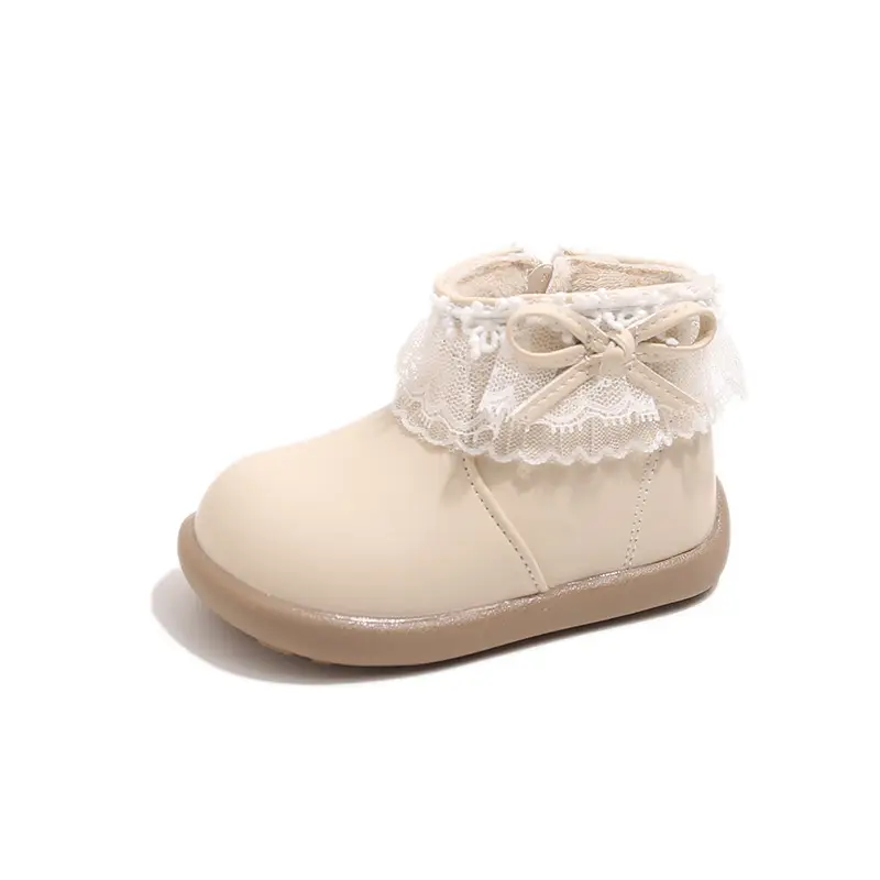 Baby Girl Winter Velvet Boots White Lace
