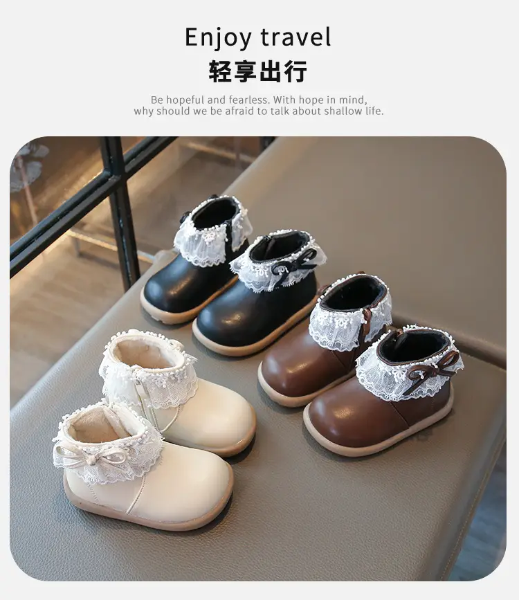 Baby Girl Winter Velvet Boots White Lace — feature 1