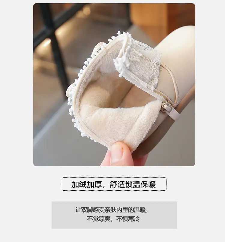 Baby Girl Winter Velvet Boots White Lace — feature 3