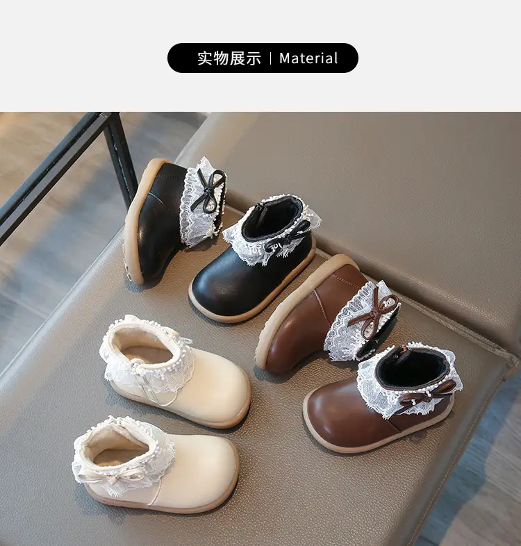 Baby Girl Winter Velvet Boots White Lace — feature 6