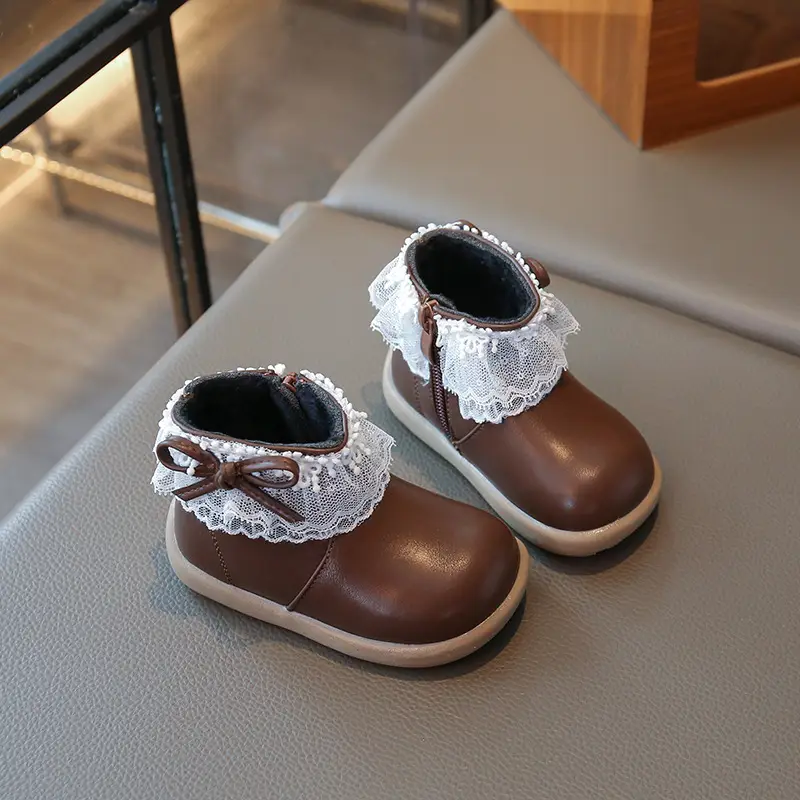 Baby Girl Winter Velvet Boots White Lace