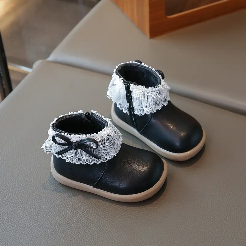 Baby Girl Winter Velvet Boots White Lace