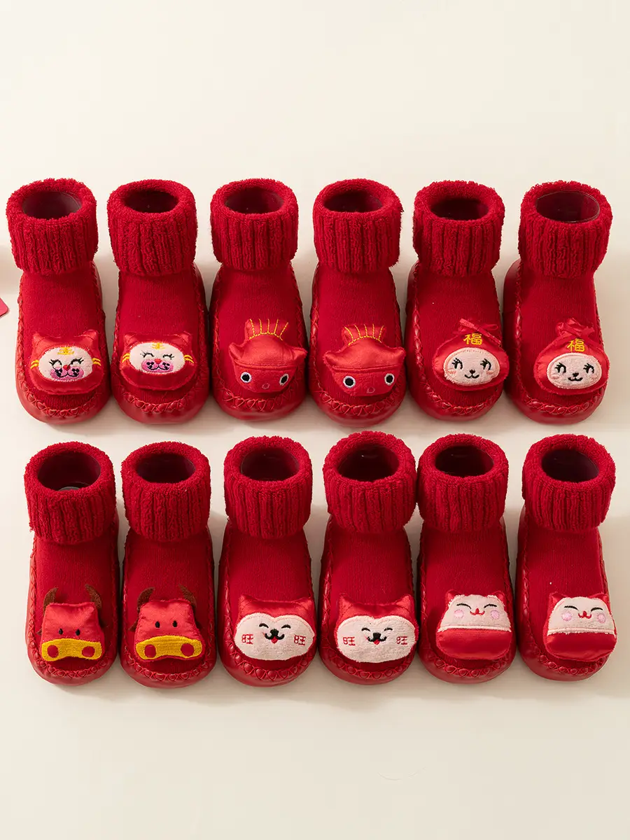 Baby Red New Year Socks for 6-18M Kids Winter Non-Slip - Image 9