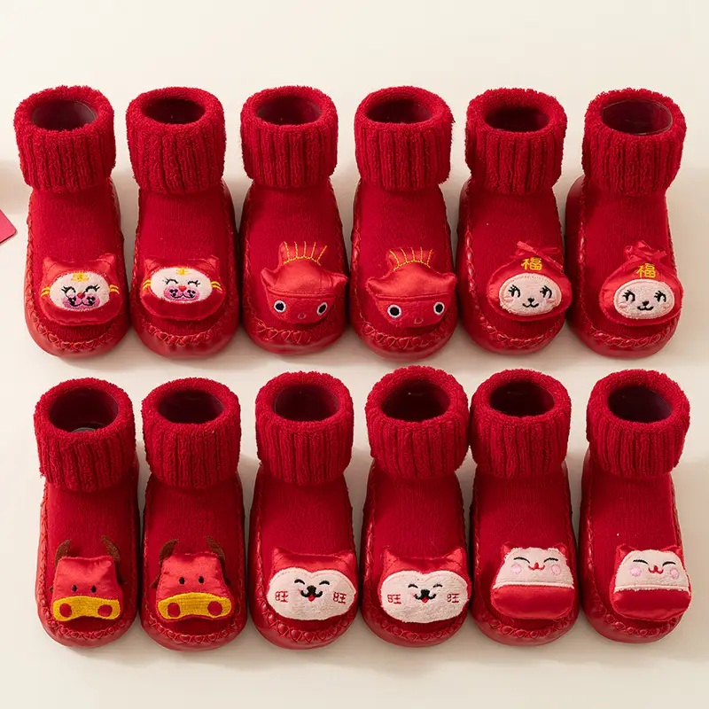Baby Red New Year Socks for 6-18M Kids Winter Non-Slip - Image 7