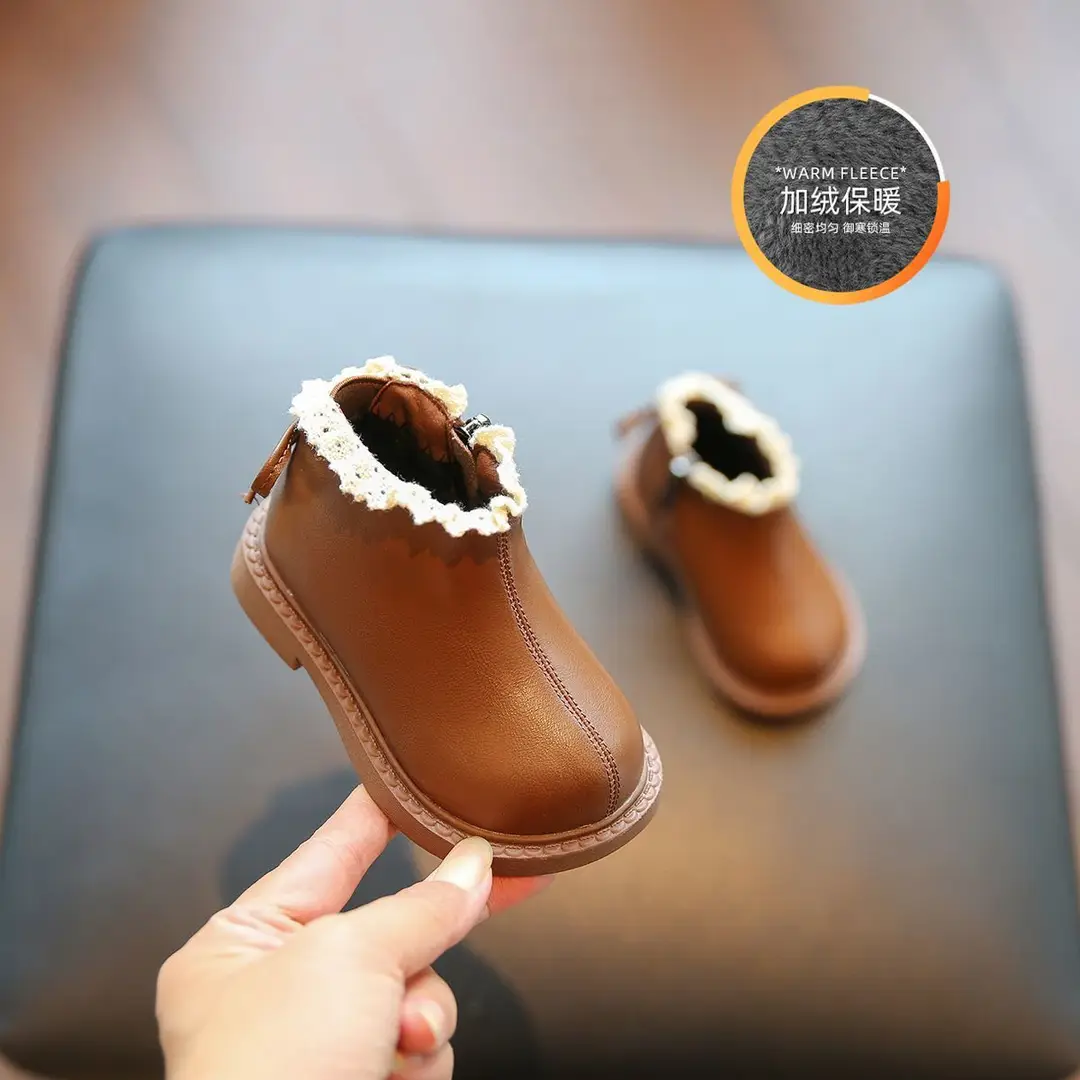 Baby Girl Short Boots 2025 Winter Velvet Shoes Girls Small Leather Boots Boots Children Princess Shoes Toddler Shoes Baby