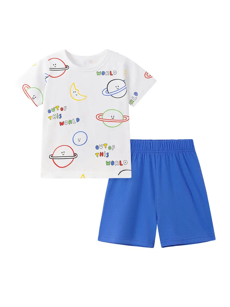 Kids Cotton Space Print T-Shirt Shorts Set Blue - Image 6