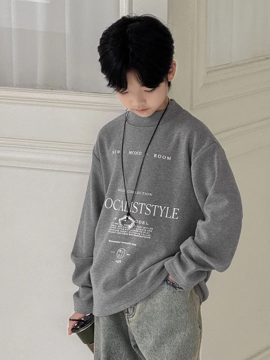 Boys Fleece Long Sleeve Winter T-Shirt Beige - Image 6