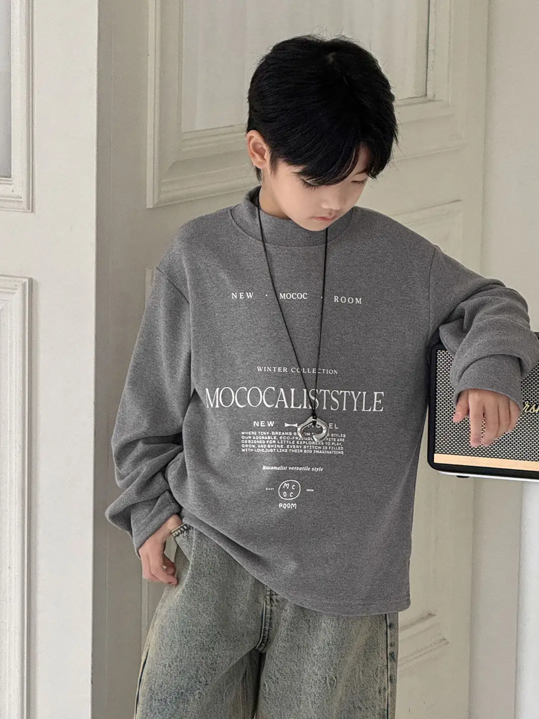Boys Fleece Long Sleeve Winter T-Shirt Beige - Image 7