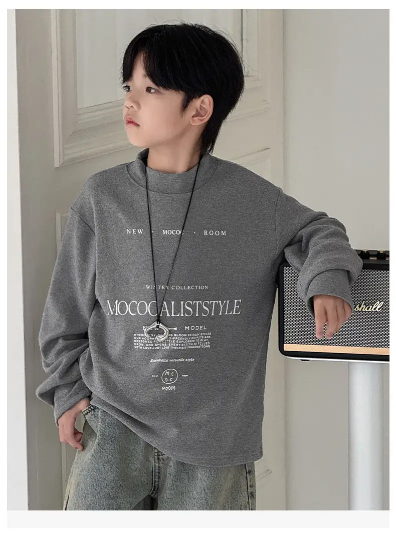 Boys Fleece Long Sleeve Winter T-Shirt Beige — feature 10