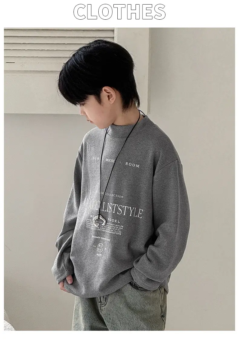Boys Fleece Long Sleeve Winter T-Shirt Beige — feature 13