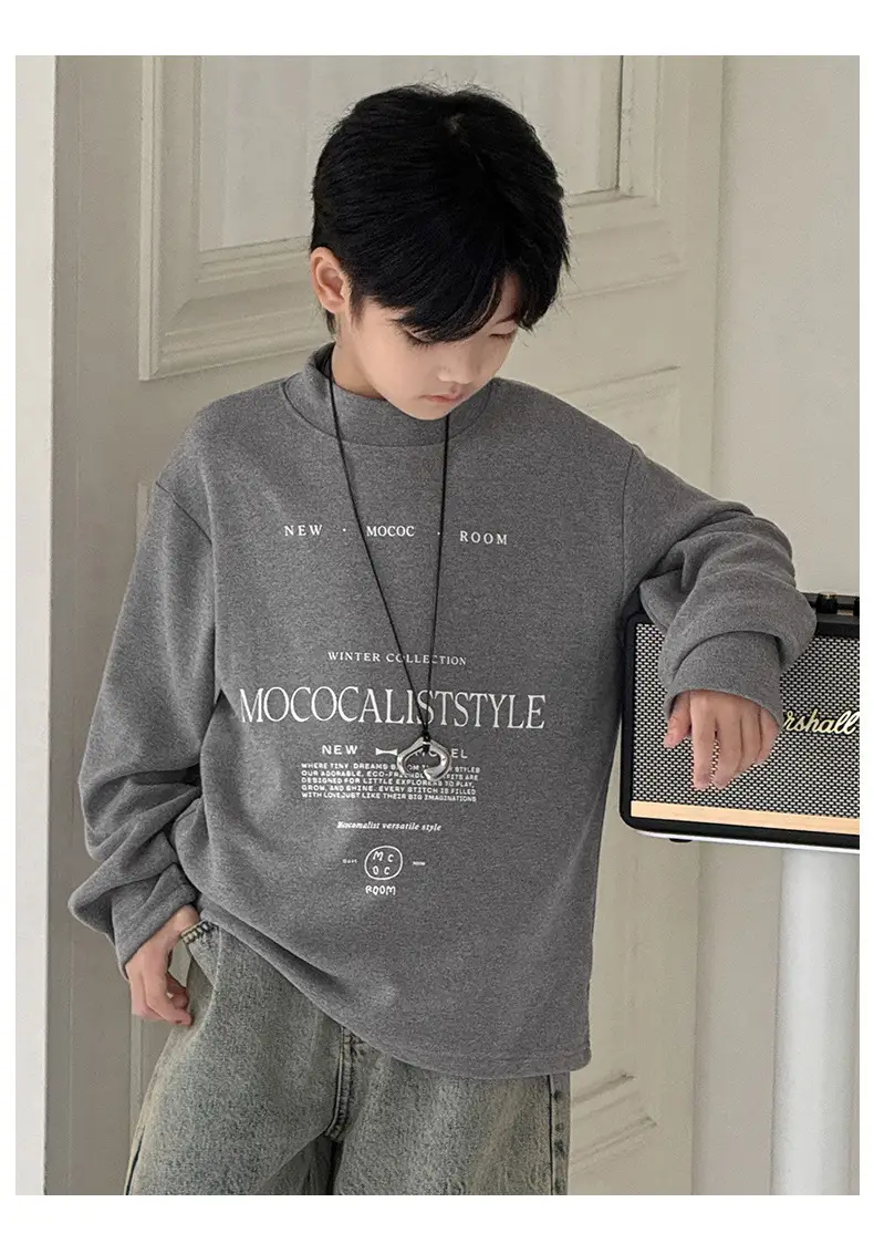 Boys Fleece Long Sleeve Winter T-Shirt Beige — feature 16
