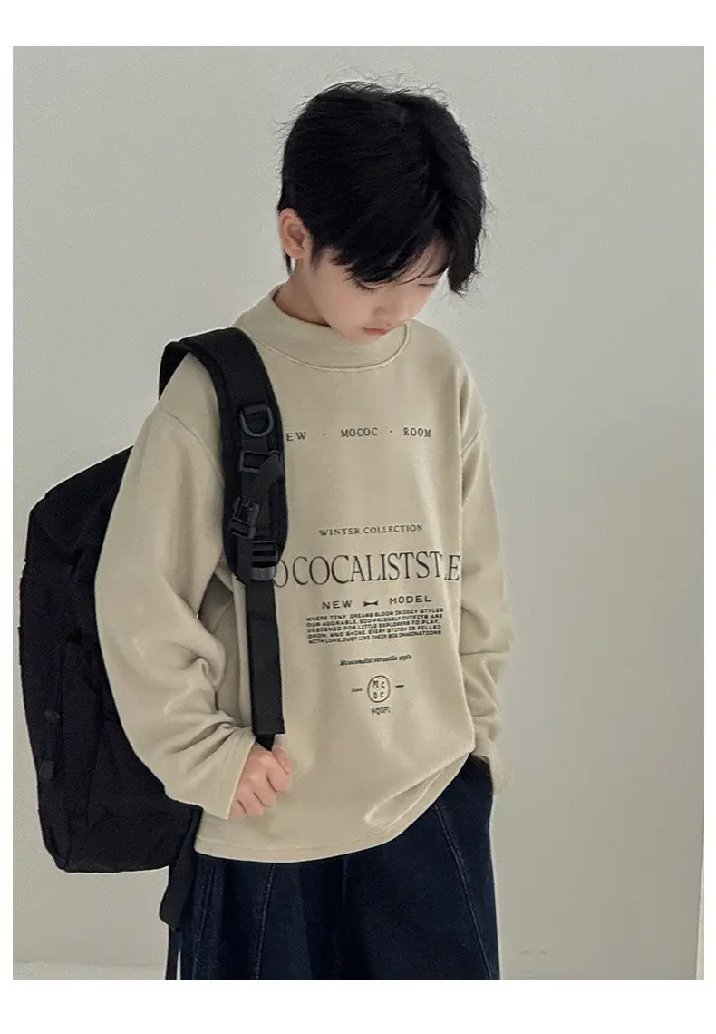 Boys Fleece Long Sleeve Winter T-Shirt Beige — feature 26