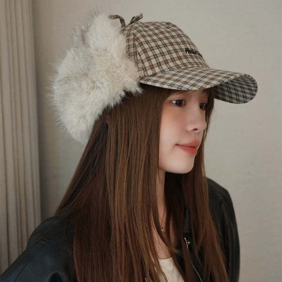 Women Plaid Winter Trapper Hat with Ear Flap - Image 4