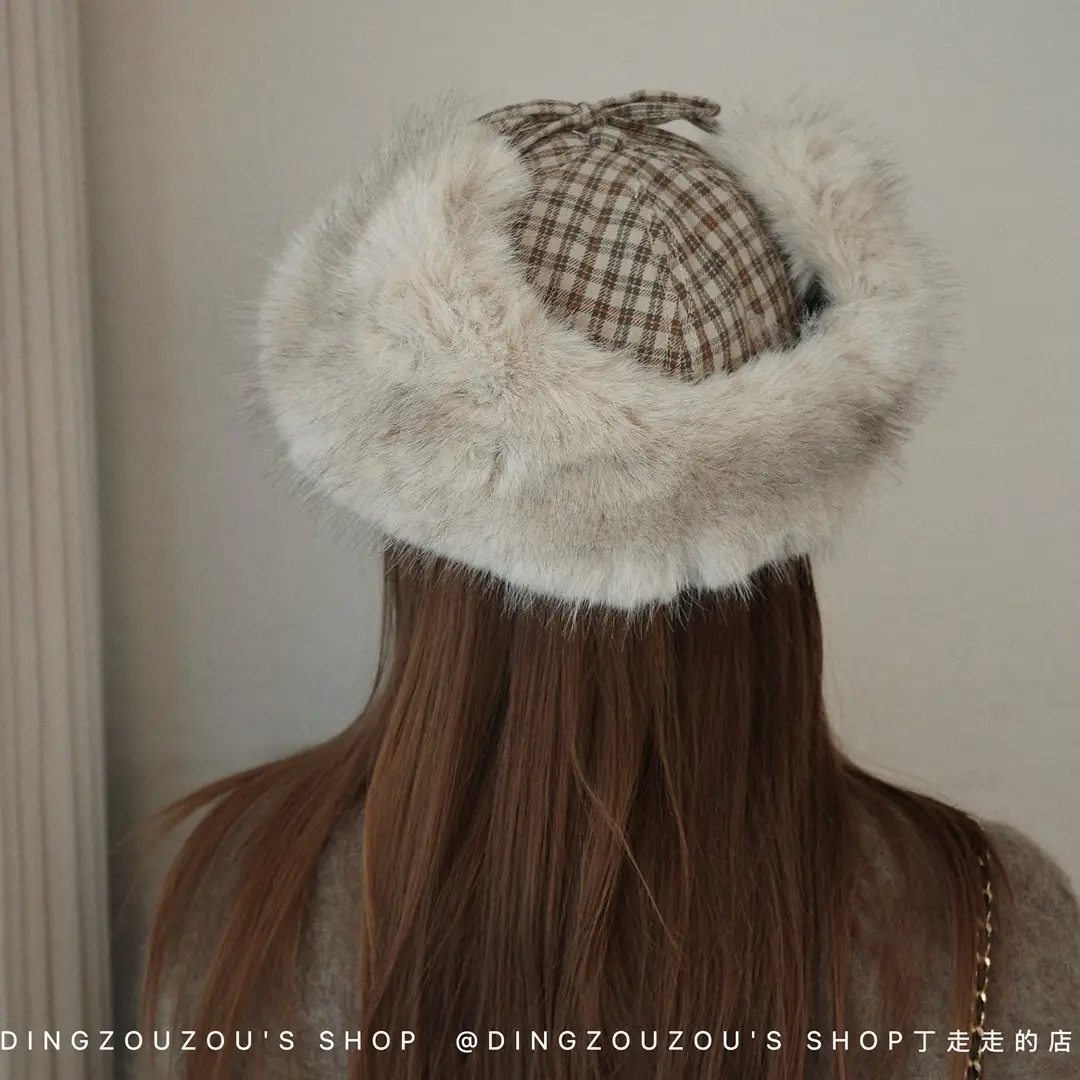 Women Plaid Winter Trapper Hat with Ear Flap - Image 5