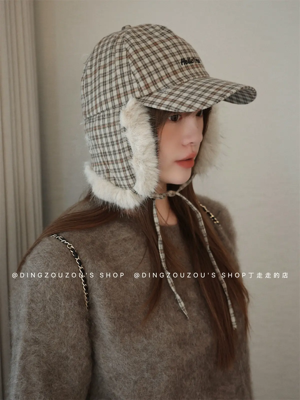 Women Plaid Winter Trapper Hat with Ear Flap — feature 10