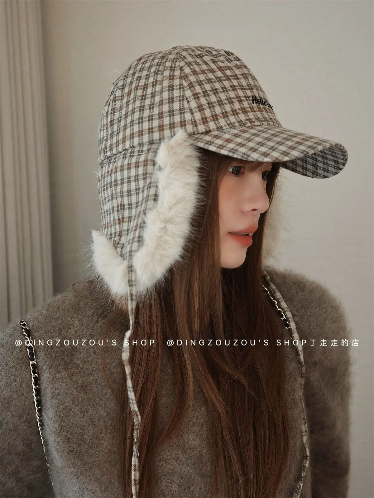 Women Plaid Winter Trapper Hat with Ear Flap — feature 13