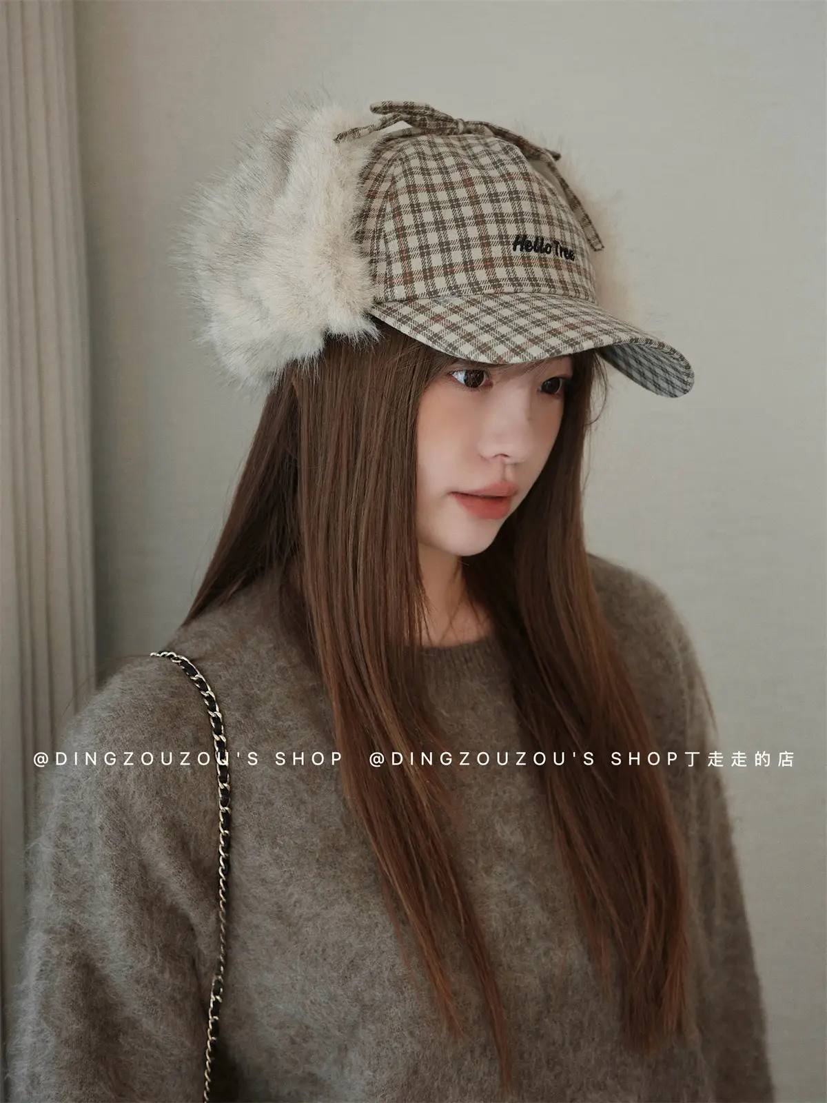 Women Plaid Winter Trapper Hat with Ear Flap — feature 2
