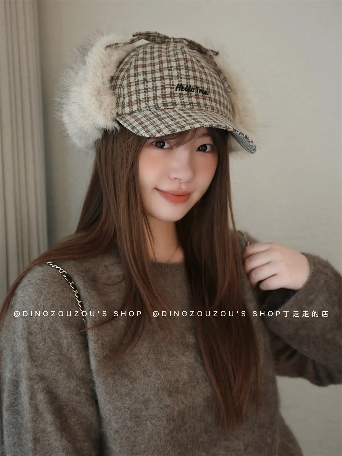 Women Plaid Winter Trapper Hat with Ear Flap — feature 6