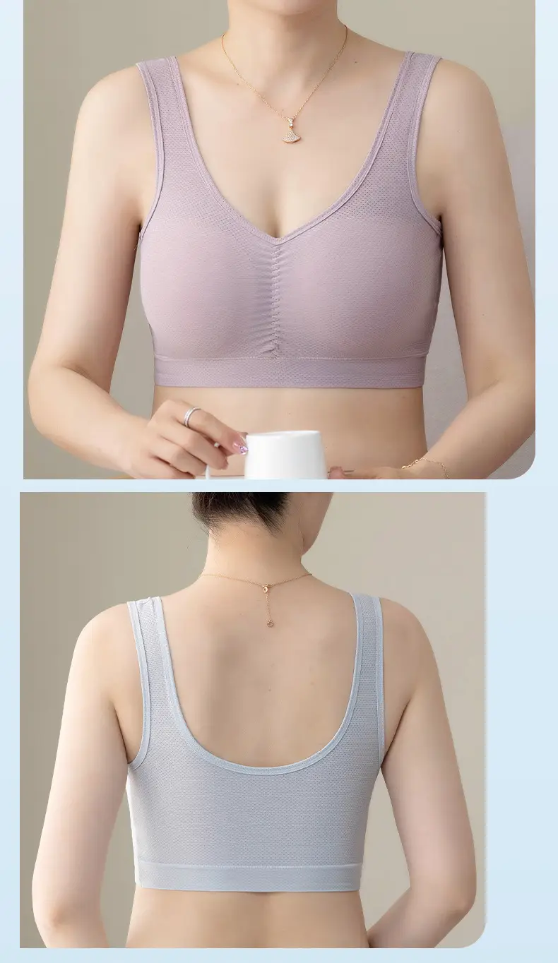 Thin Wire-Free Push-Up Bra for Middle-Aged and Elderly Large Size Sports Bra for Women Ice Silk Seamless Mother's Vest Bra — feature 18