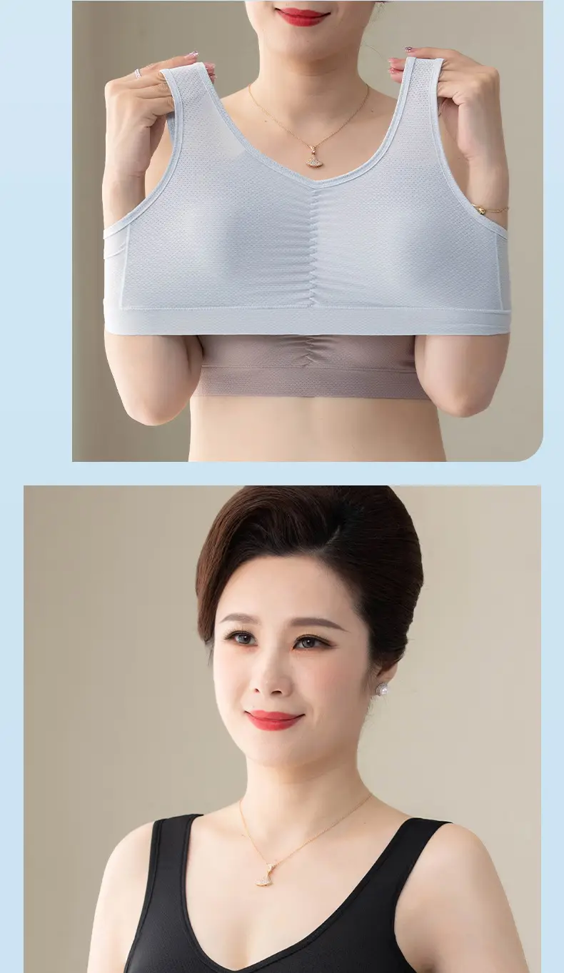 Thin Wire-Free Push-Up Bra for Middle-Aged and Elderly Large Size Sports Bra for Women Ice Silk Seamless Mother's Vest Bra — feature 19