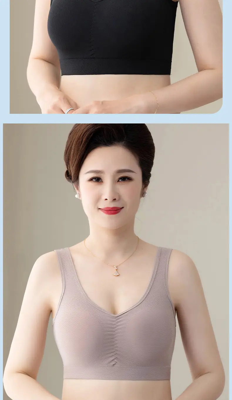 Thin Wire-Free Push-Up Bra for Middle-Aged and Elderly Large Size Sports Bra for Women Ice Silk Seamless Mother's Vest Bra — feature 20