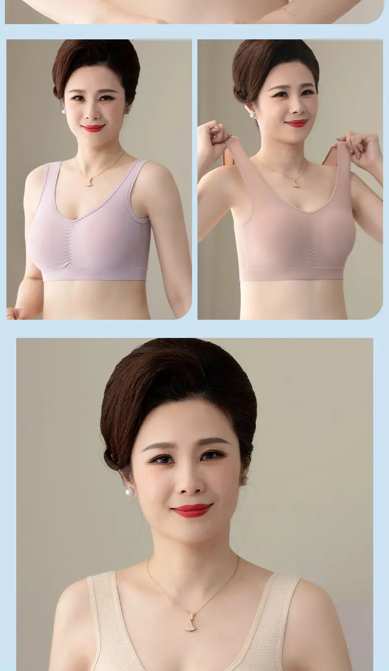 Thin Wire-Free Push-Up Bra for Middle-Aged and Elderly Large Size Sports Bra for Women Ice Silk Seamless Mother's Vest Bra — feature 21