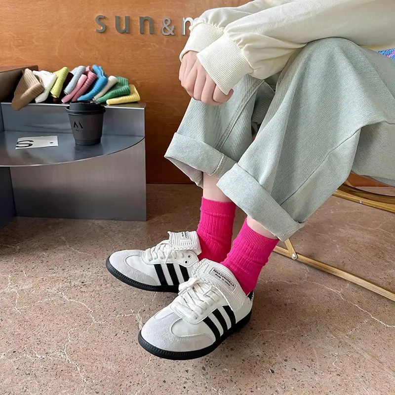 Pure Cotton Double-Needle Unisex Socks, Colorful Thick Solid Color Mid-Calf Socks, Dopamine Seamless Couple Versatile Slouch Socks — feature 10