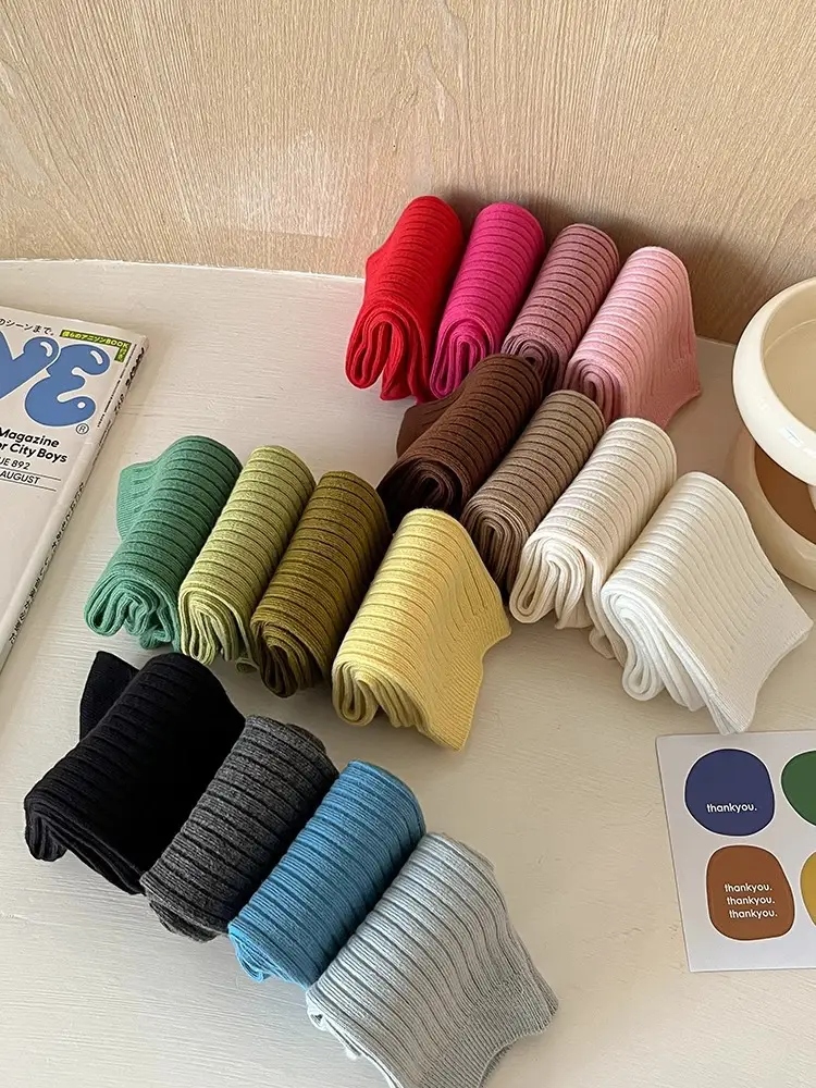 Pure Cotton Double-Needle Unisex Socks, Colorful Thick Solid Color Mid-Calf Socks, Dopamine Seamless Couple Versatile Slouch Socks — feature 12