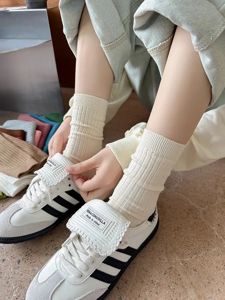 Pure Cotton Double-Needle Unisex Socks, Colorful Thick Solid Color Mid-Calf Socks, Dopamine Seamless Couple Versatile Slouch Socks — feature 9