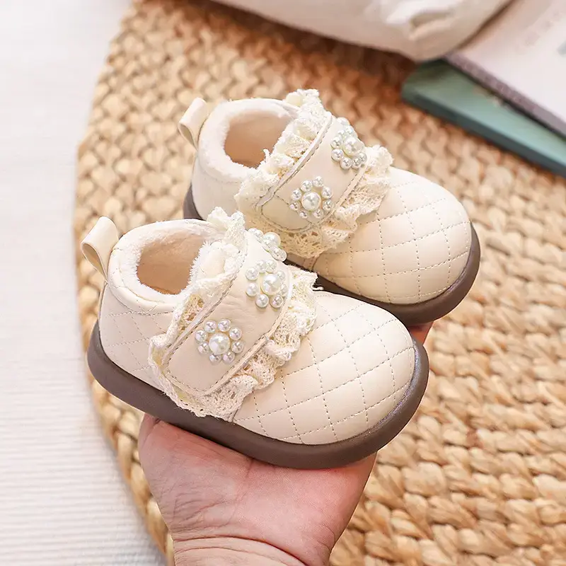Baby Princess Fleece Lined Toddler Shoes Cream Winter