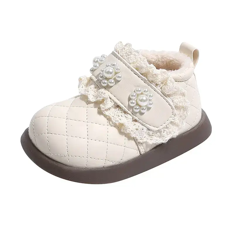 Baby Princess Fleece Lined Toddler Shoes Cream Winter