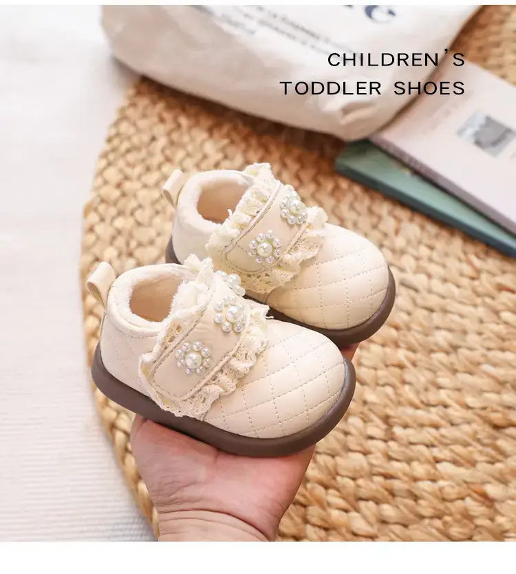 Baby Princess Fleece Lined Toddler Shoes Cream Winter — feature 11