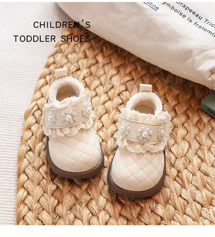 Baby Princess Fleece Lined Toddler Shoes Cream Winter — feature 12
