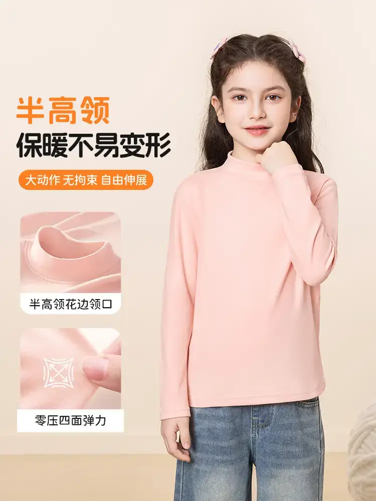 Girls Velvet Turtleneck Shirt Purple Warm Inner