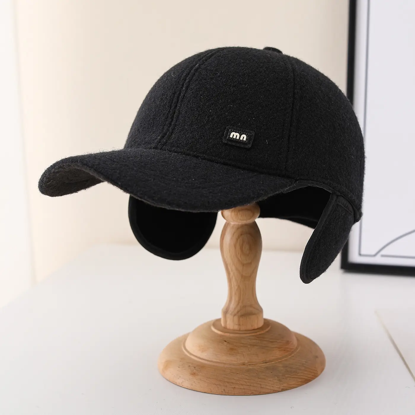 Men's Black Velvet Winter Cap with Ear Protection - Image 3