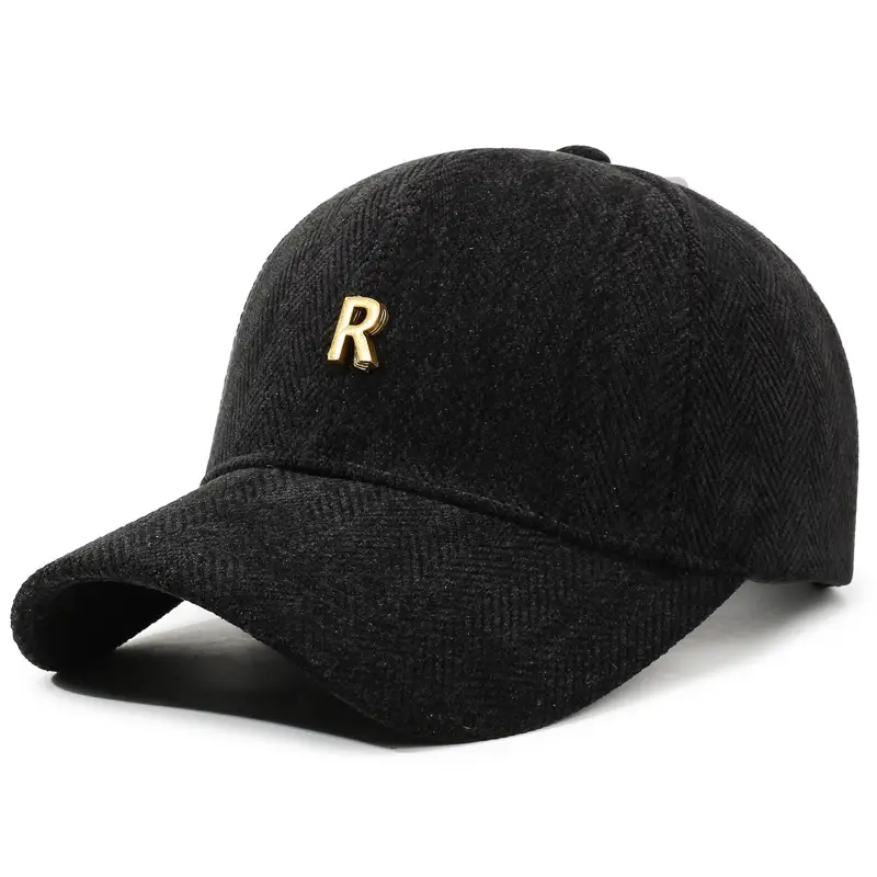 Black Korean Style Baseball Cap with Gold Logo - Image 2