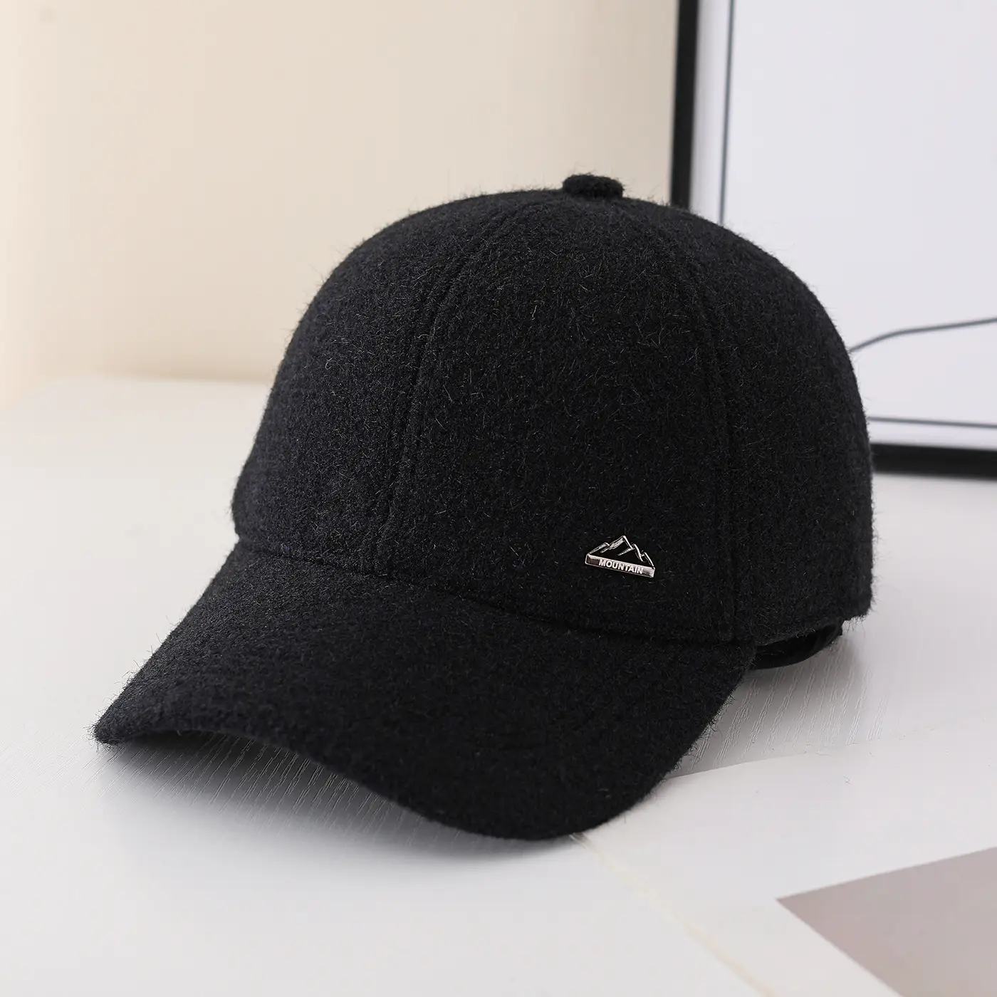 Winter Men's Black Wool Cap with Ear Protection