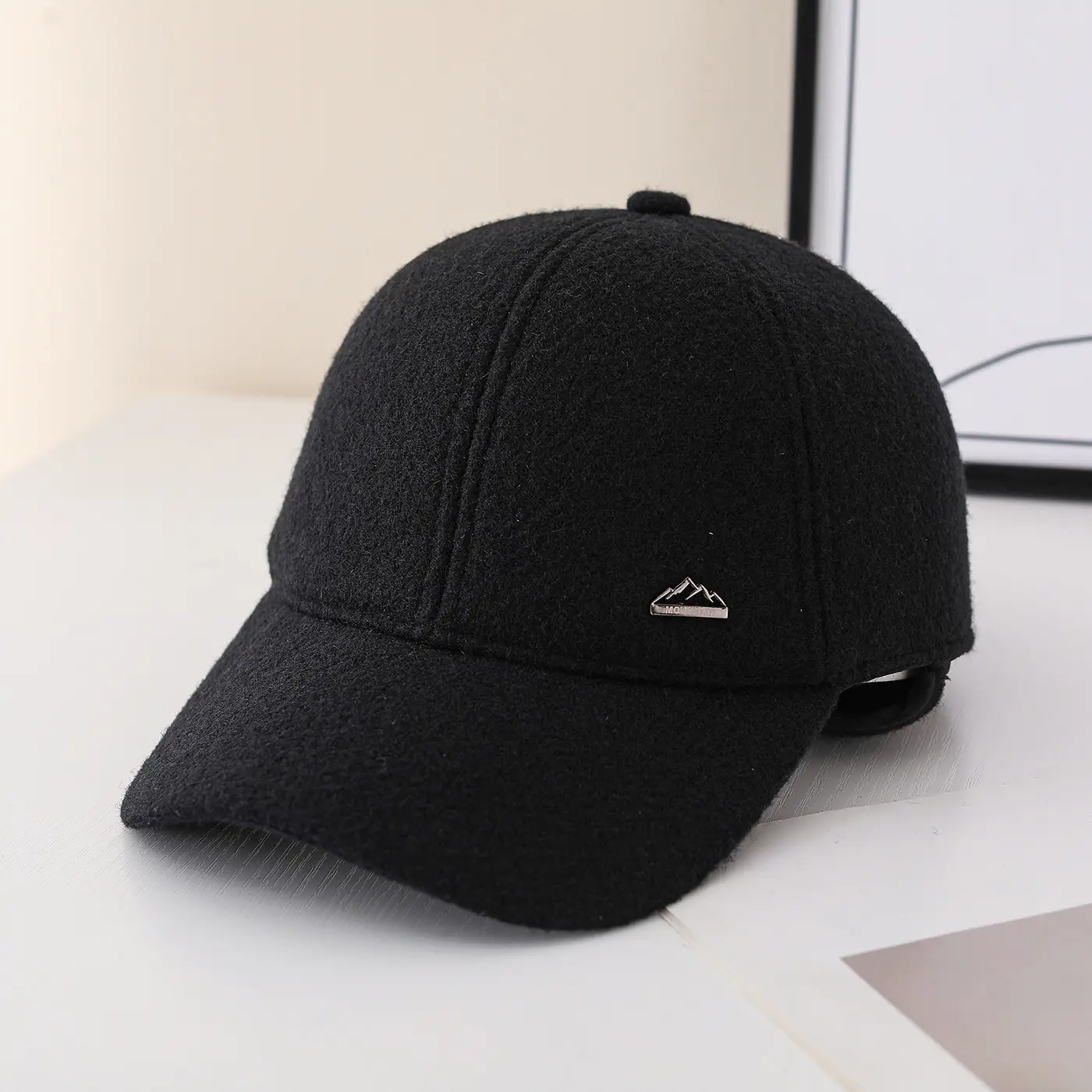 Winter Men's Black Wool Cap with Ear Protection