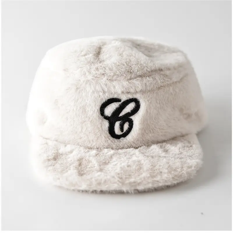 Winter Plush Embroidered Cap for Men Women Black - Image 6